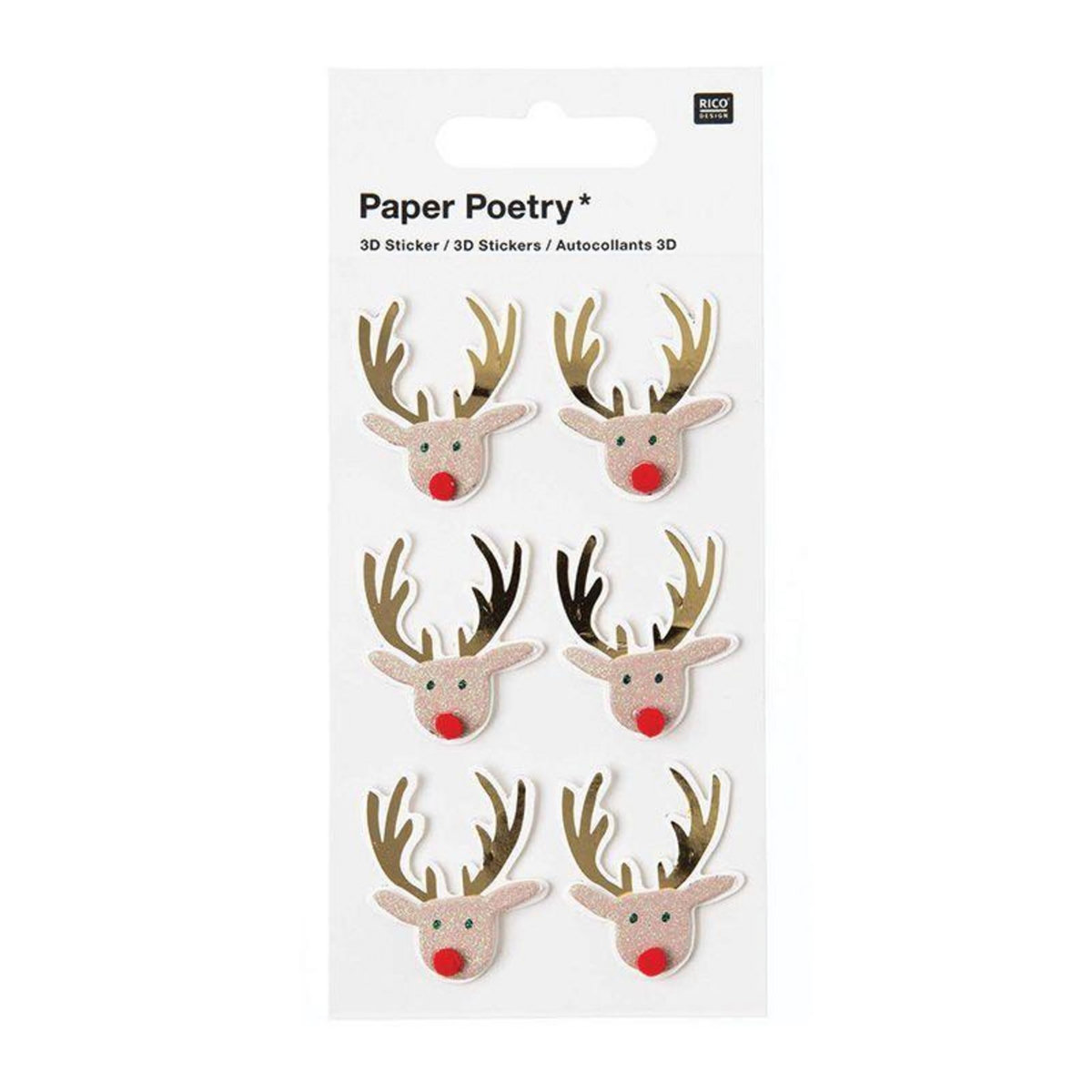 RICO DESIGN 6 Stickers 3D - Rennes de Noël