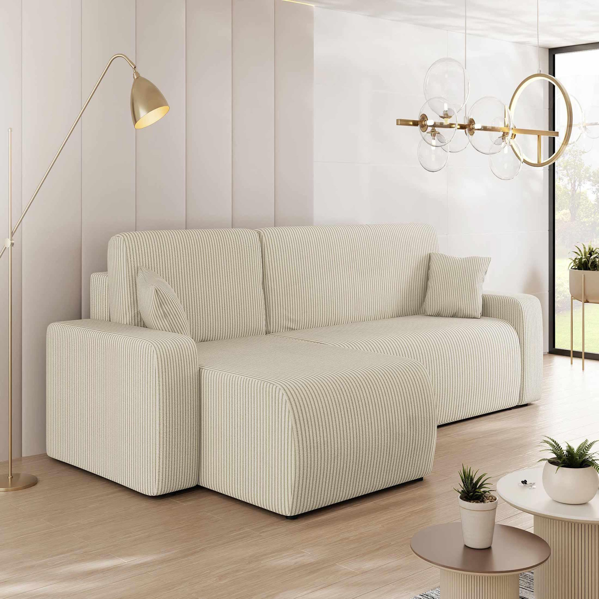 Voir la diapositive 1 : BEST MOBILIER Artemisa - canapé d'angle réversible 4 places - convertible avec coffre - en velours côtelé