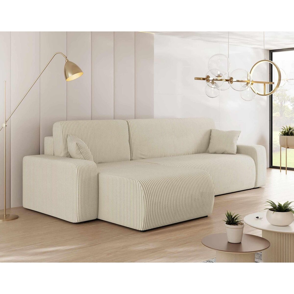 BEST MOBILIER Artemisa - canapé d'angle réversible 4 places - convertible avec coffre - en velours côtelé