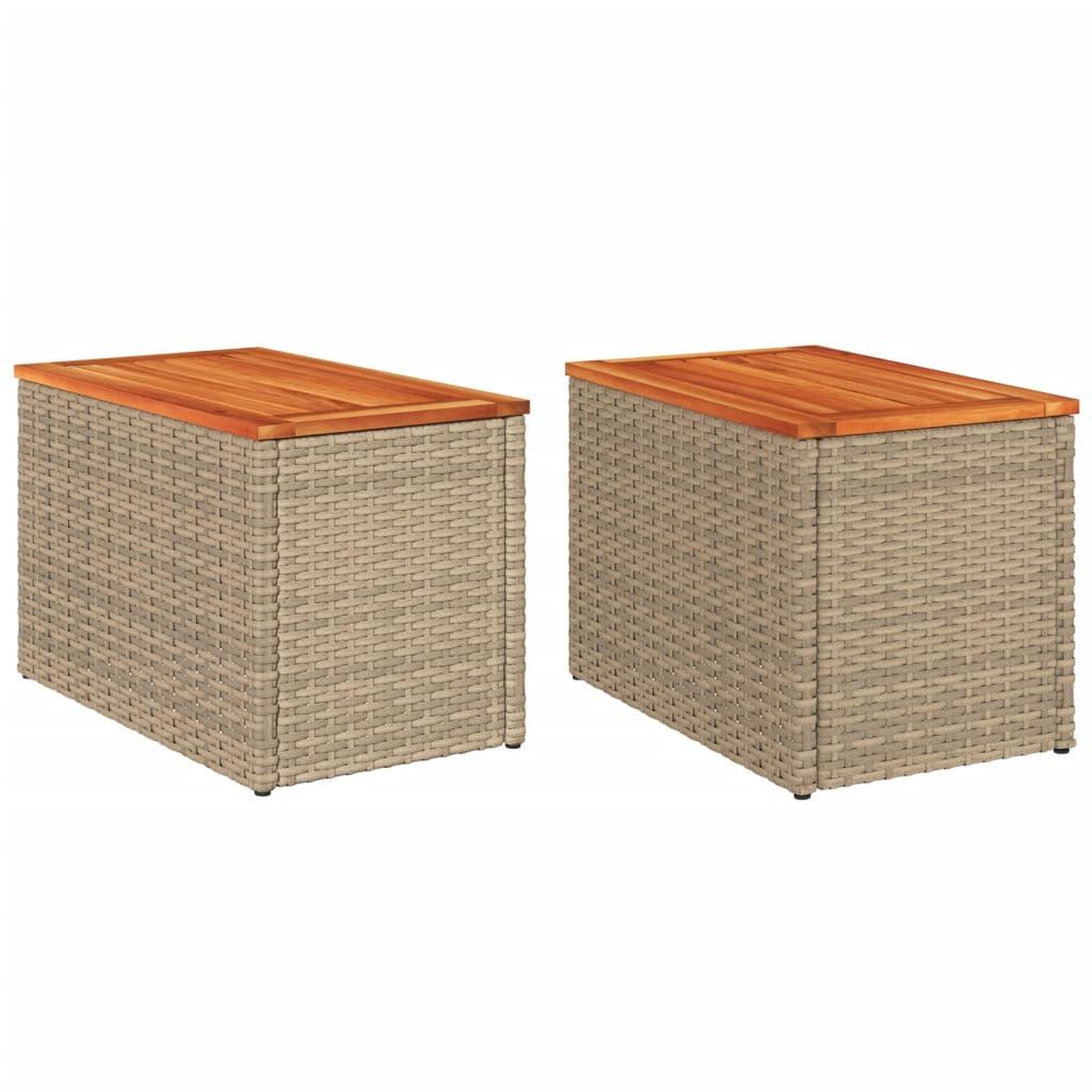 Voir la diapositive 2 : VIDAXL Tables d'appoint de jardin 2 pcs beige rotin bois massif