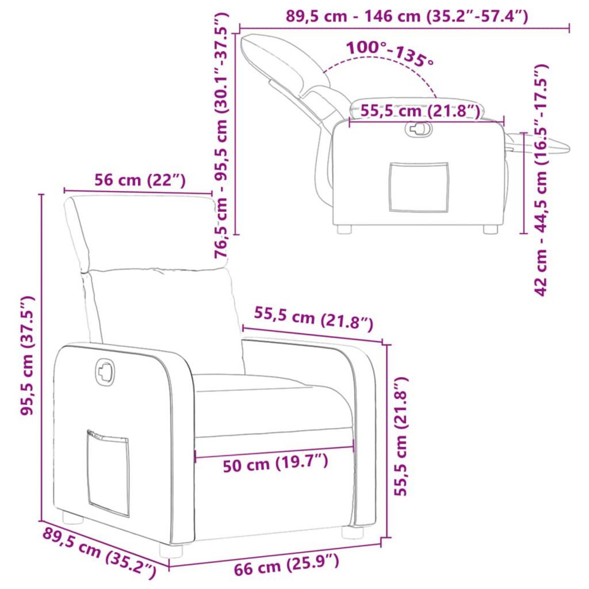 VIDAXL Fauteuil inclinable Noir Similicuir