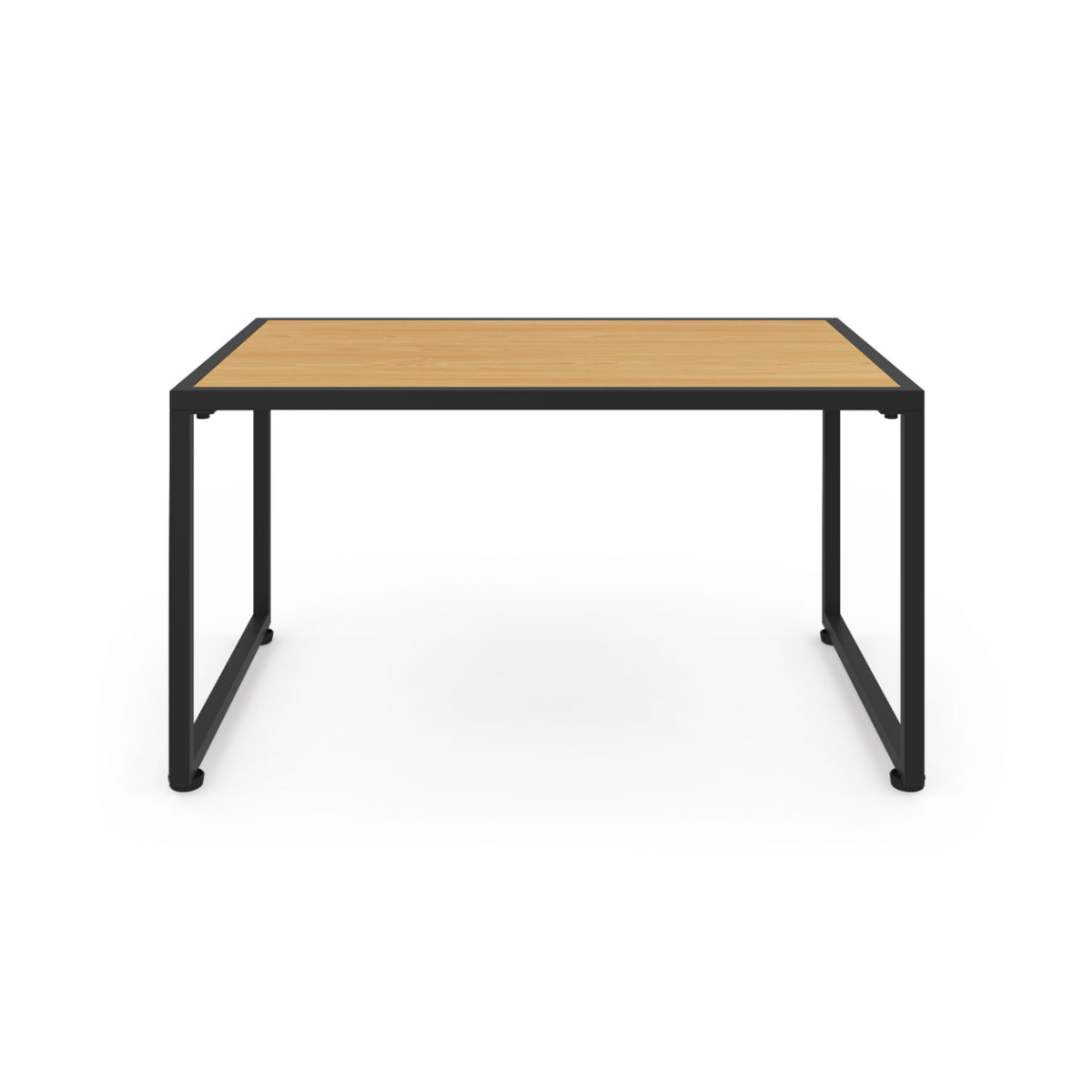 ID MARKET Salon de jardin bas RIO 4 places structure métal noir, cordage effet rotin clair et coussins noir