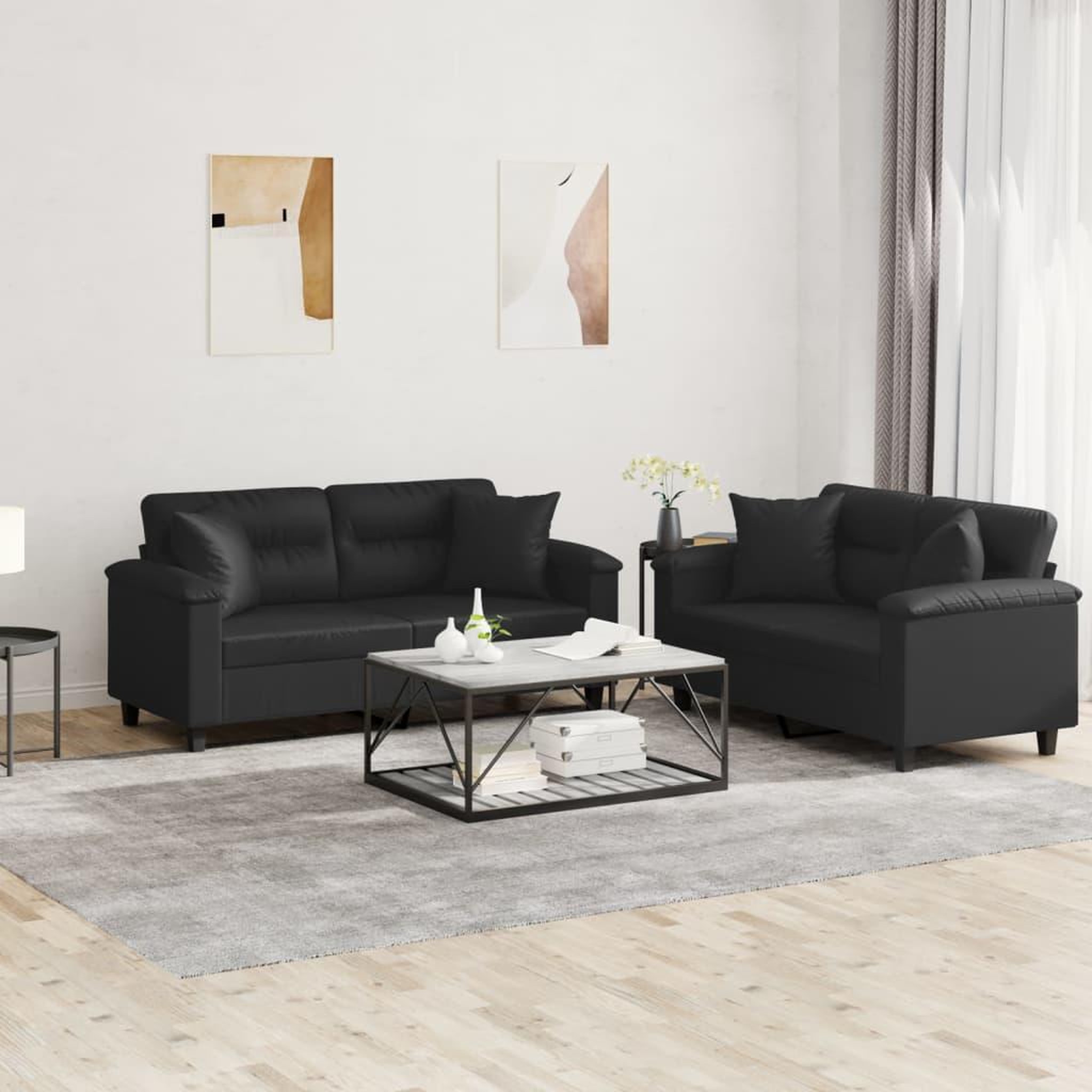 VIDAXL Ensemble de canapes 2 pcs avec coussins noir similicuir