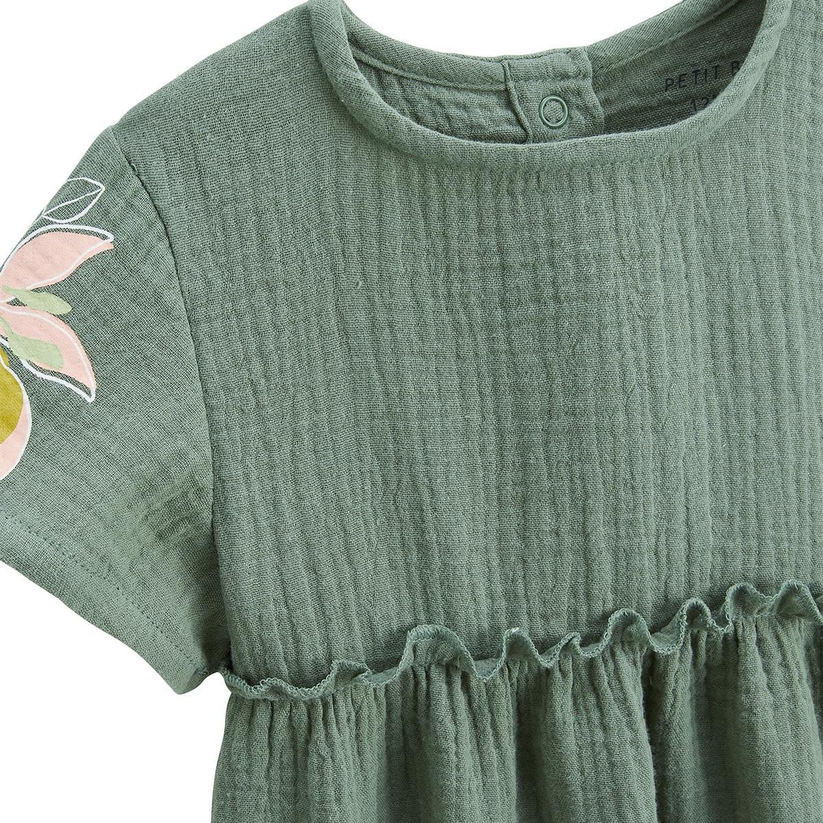 Petit Béguin Robe enfant en gaze de coton + chouchou Pivoina