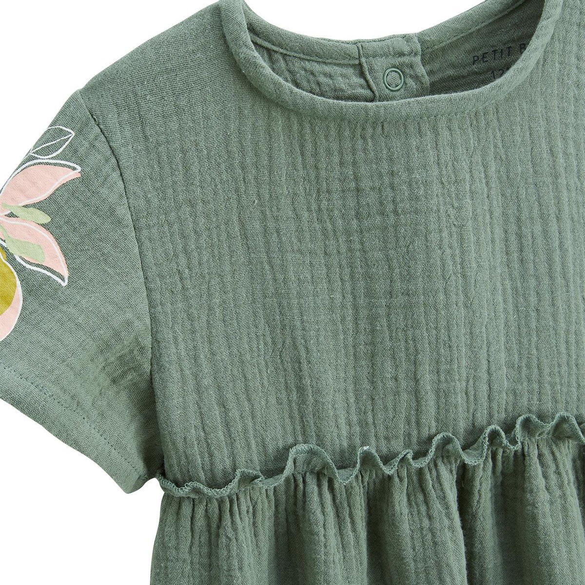 Petit Béguin Robe enfant en gaze de coton + chouchou Pivoina