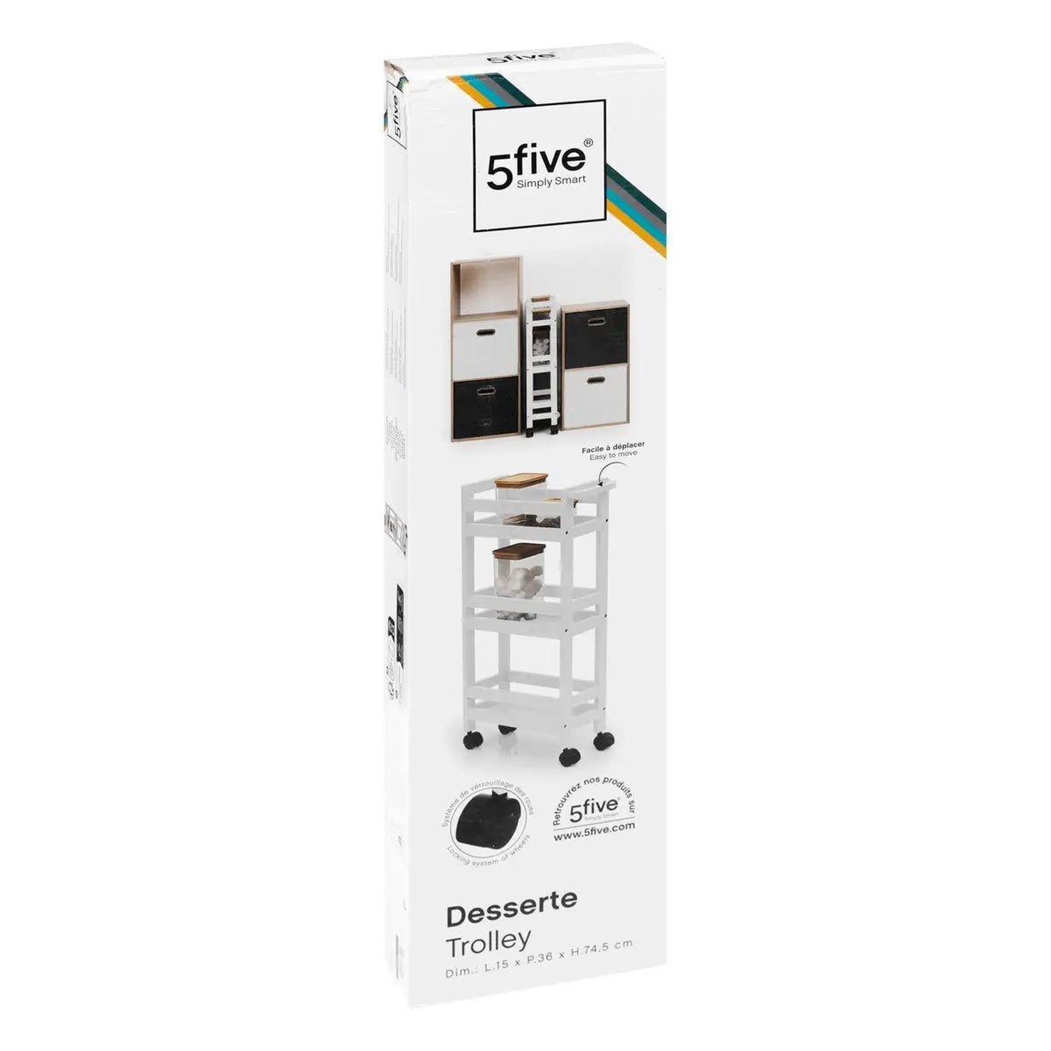 Voir la diapositive 4 : FIVE Desserte de cuisine  3 niveaux  75cm blanc coton