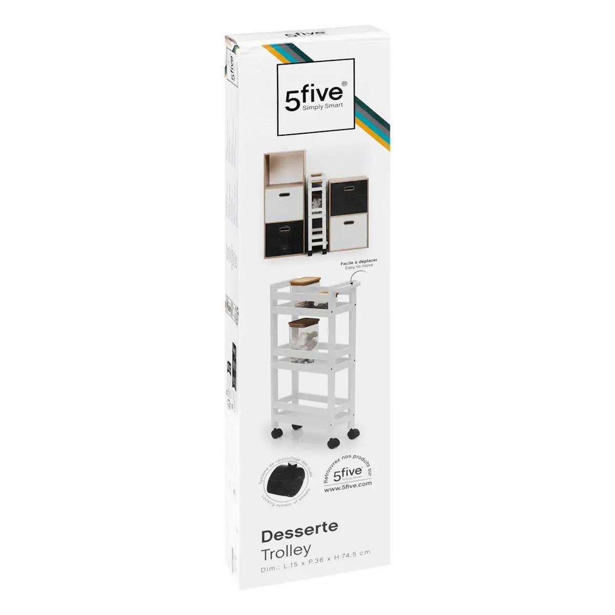 FIVE Desserte de Cuisine  3 Niveaux  75cm Blanc Coton