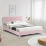Voir la diapositive 2 : ID MARKET Lit double scandinave BALTA avec tête de lit et sommier 140 x 190 cm tissu rose clair effet velours