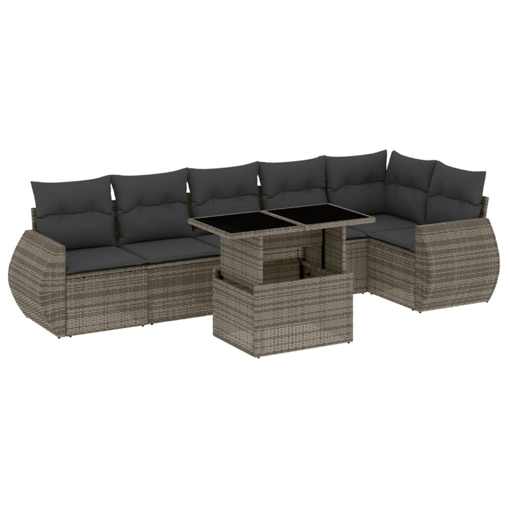 Voir la diapositive 2 : VIDAXL Salon de jardin avec coussins 7 pcs gris resine tressee