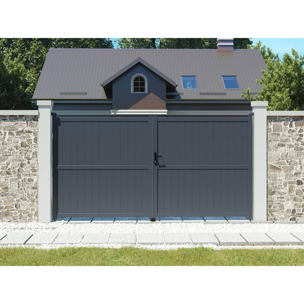 Habitat et Jardin Portail aluminium  Maurice  - 349.5 x 180.9 cm - Gris