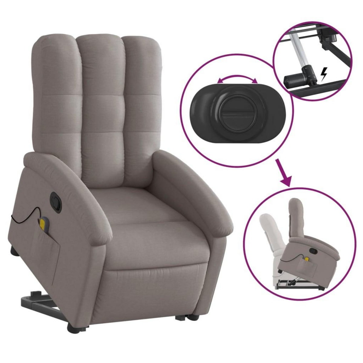 VIDAXL Fauteuil inclinable de massage Taupe Tissu