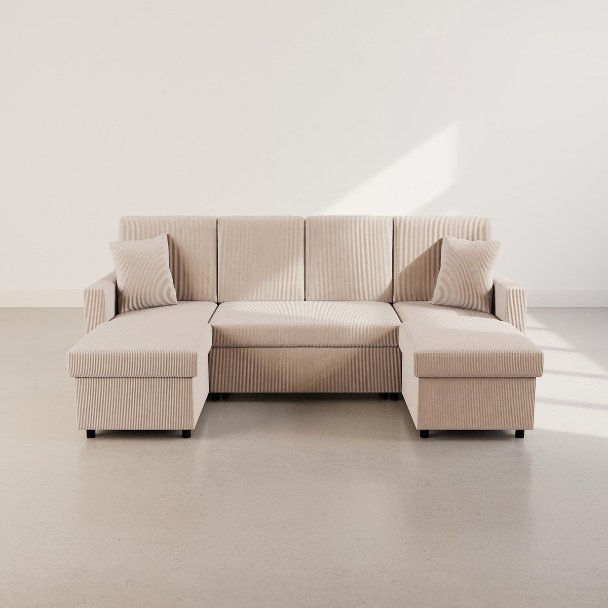 BEST MOBILIER Meiya - canapé panoramique en u 7 places convertible avec coffre en velours côtelé