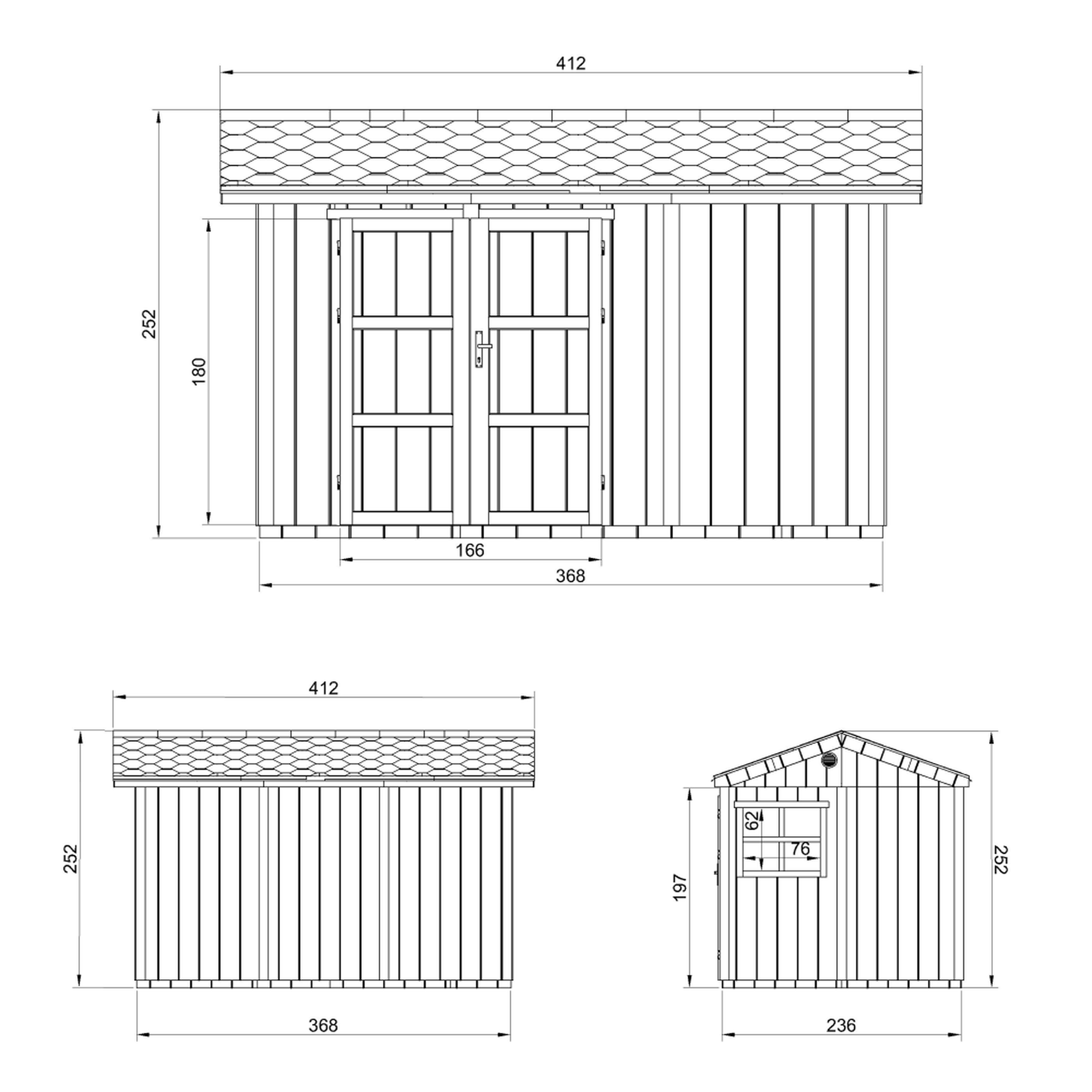 Voir la diapositive 4 : TIMBELA Abri de Jardin Qualité Premium 8,68 m² H252x250x412cm Avec un sol et des bardeaux bitumineux M914A