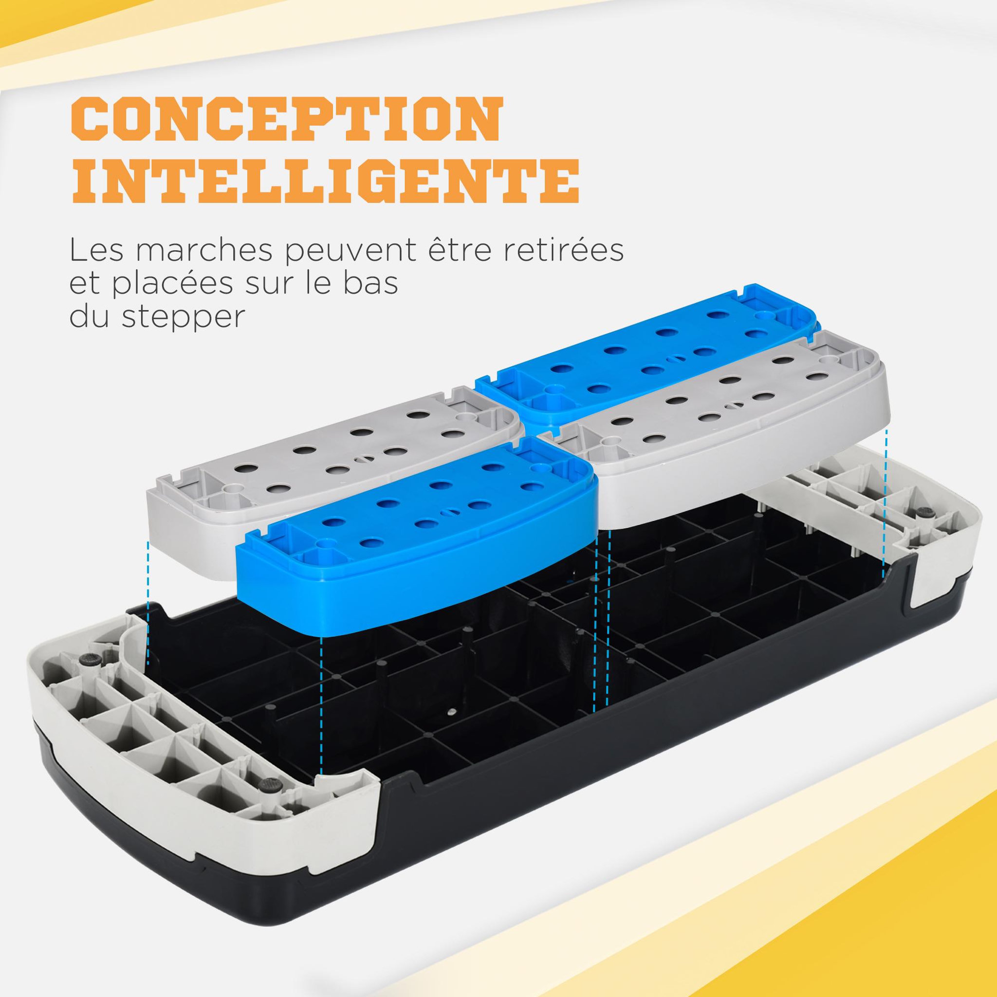 Voir la diapositive 5 : HOMCOM Stepper fitness aerobic - collaboration aosom.fr x ffhandball - hauteur reglable surface antiderapante - noir bleu