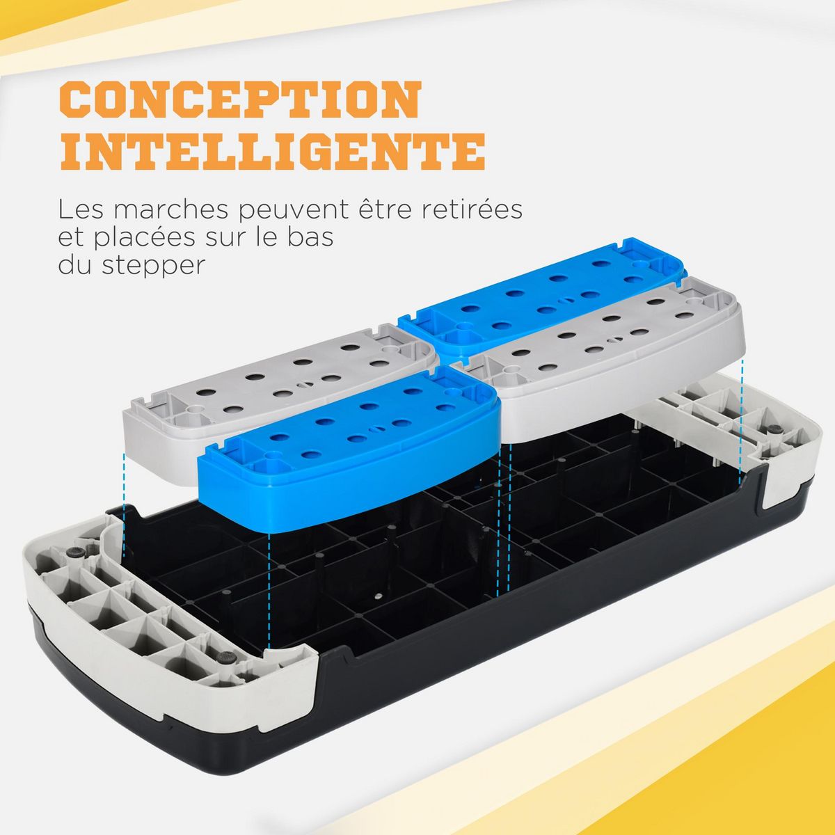 HOMCOM Stepper fitness aerobic - collaboration Aosom.fr x FFHandball - hauteur reglable surface antiderapante - noir bleu