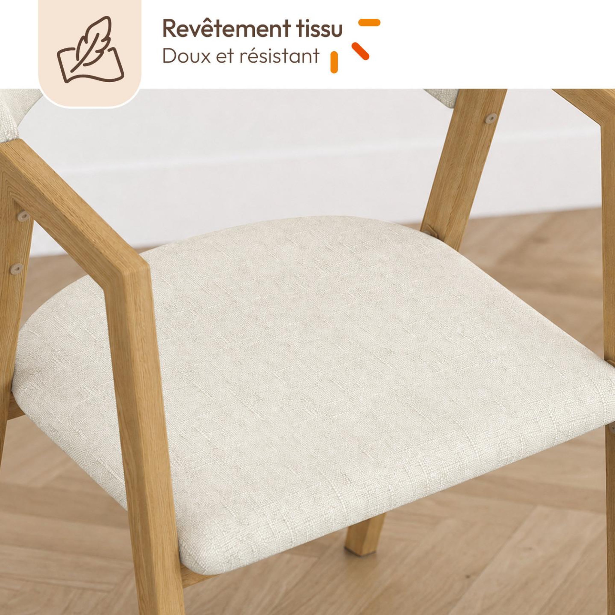 Voir la diapositive 5 : ID MARKET Lot de 6 chaises CAMILLE en métal effet bois et tissu beige avec accoudoirs