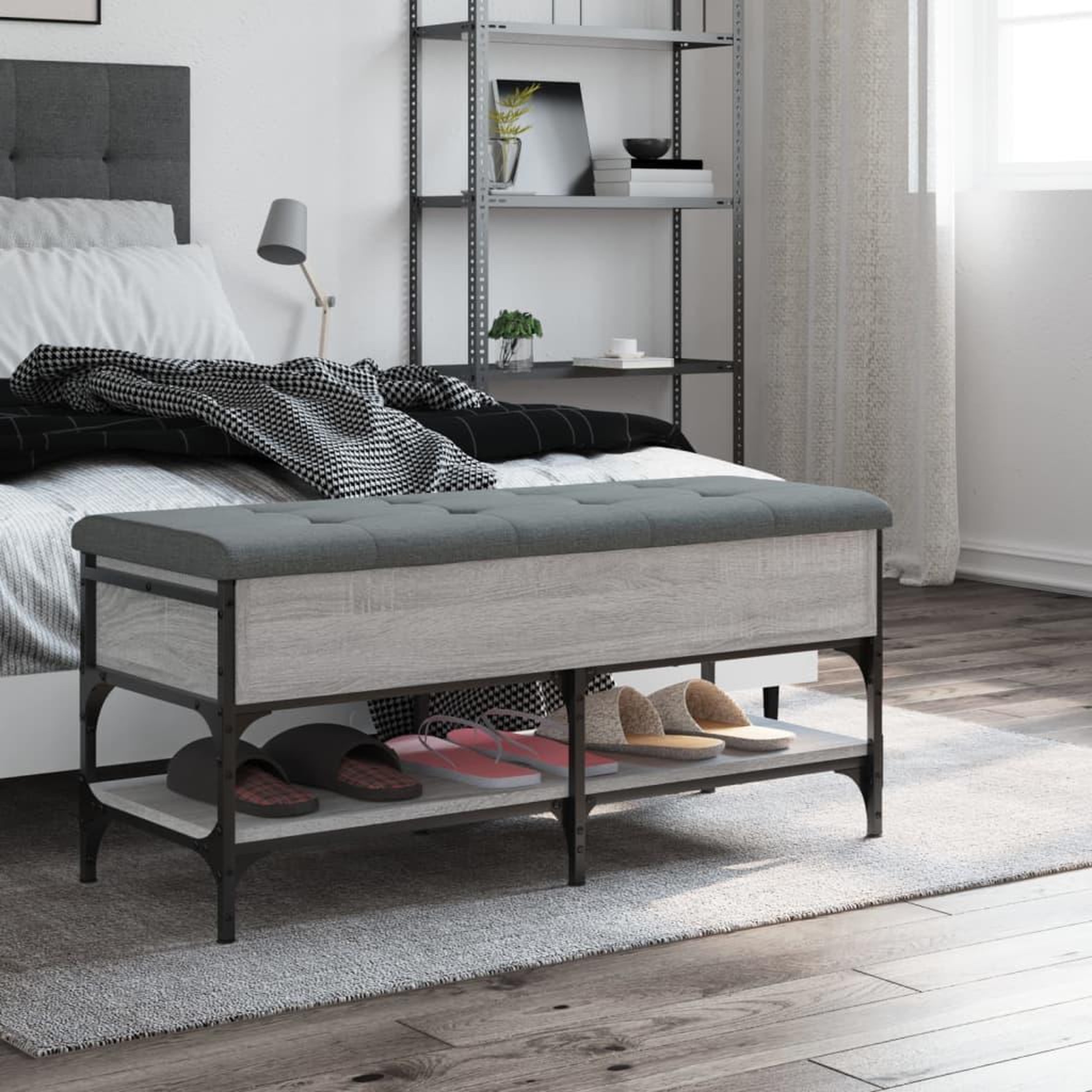 Voir la diapositive 3 : VIDAXL Banc a chaussures sonoma gris 102x42x45 cm bois d'ingenierie