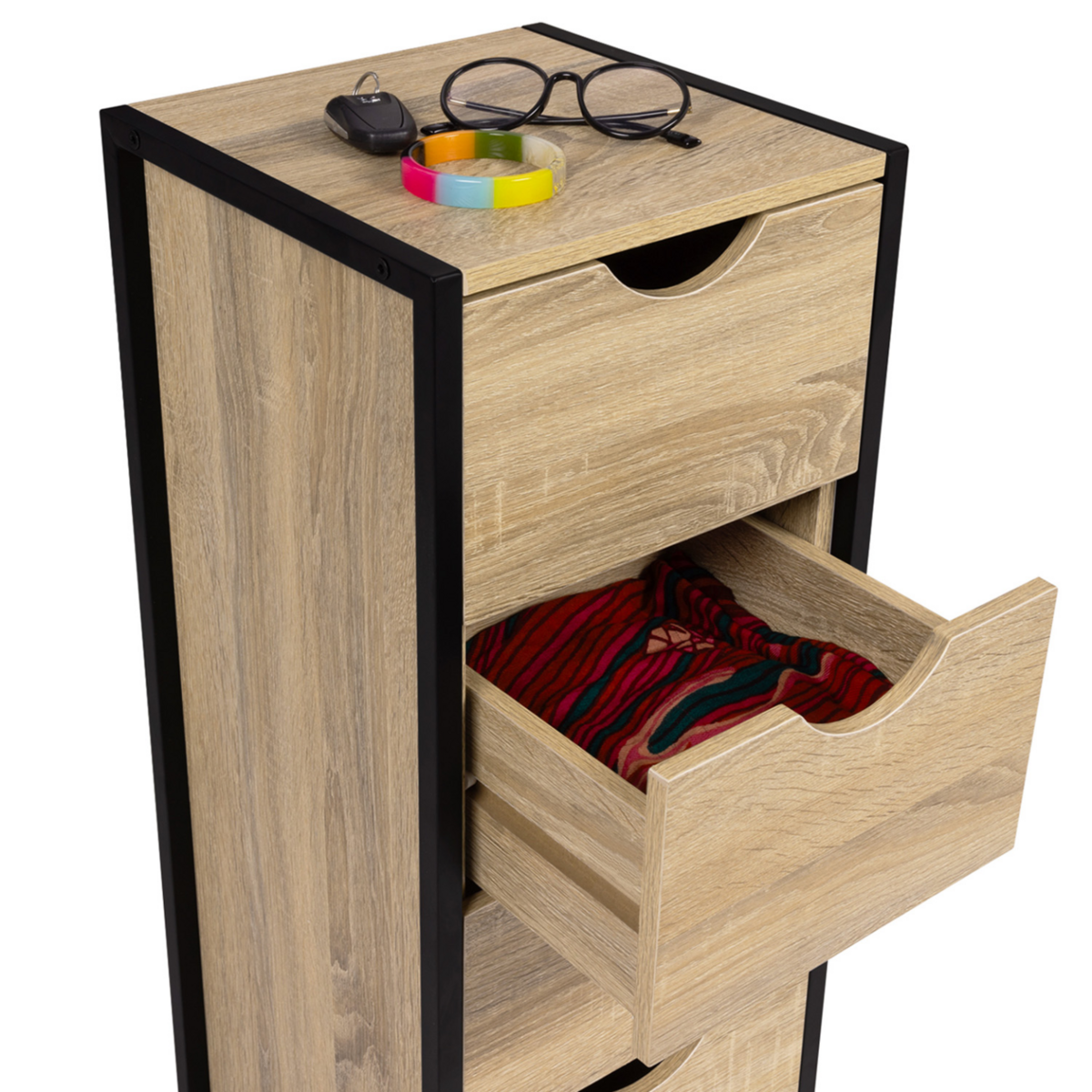 ID MARKET Meuble d'appoint 4 tiroirs DETROIT 30 cm chiffonnier pour entrée salle de bain design industriel