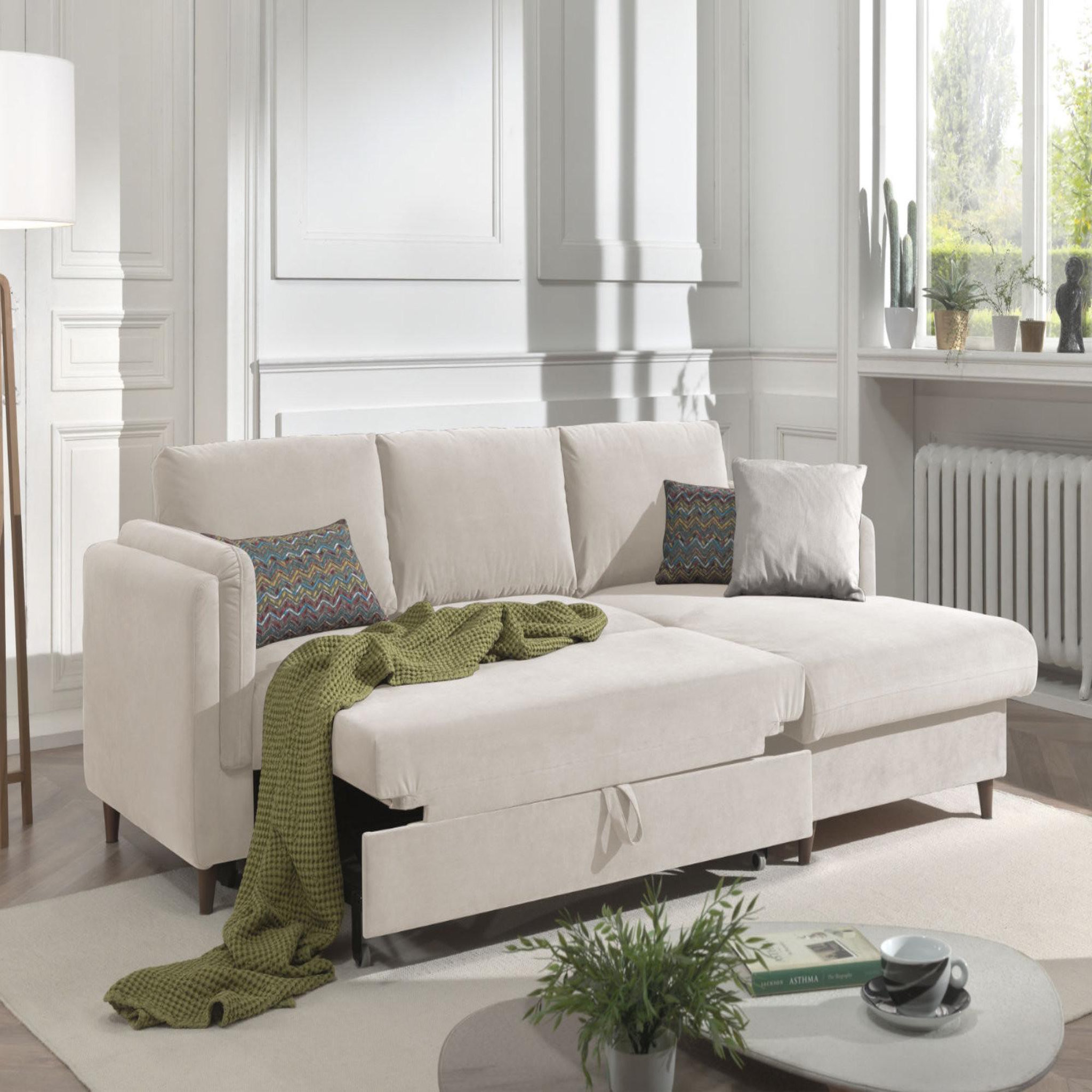 Voir la diapositive 3 : BEST MOBILIER Brooke - canapé d'angle droit - convertible avec coffre - 4 places - en velours