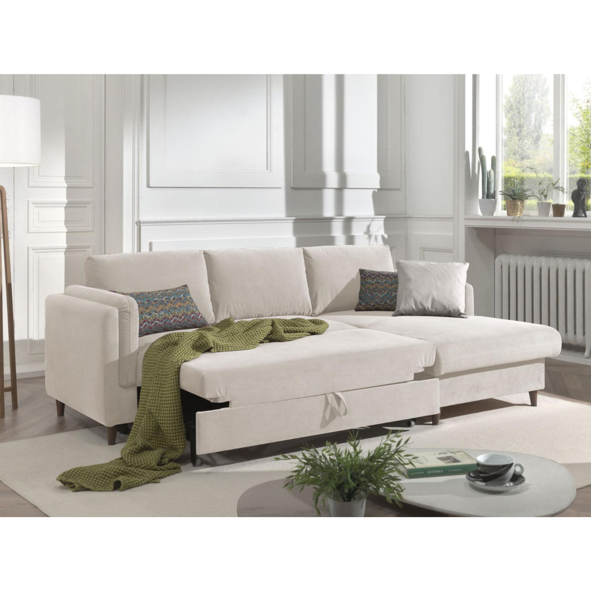 LISA DESIGN Brooke - canapé d'angle droit - convertible avec coffre - 4 places - en velours