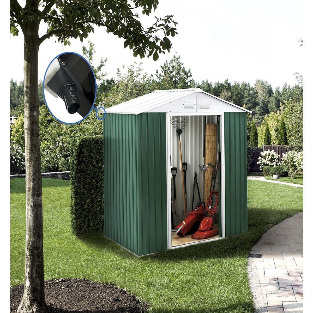 Habitat et Jardin Abri de jardin métal -  Rosas   -  2,71 m² avec gouttière - Vert