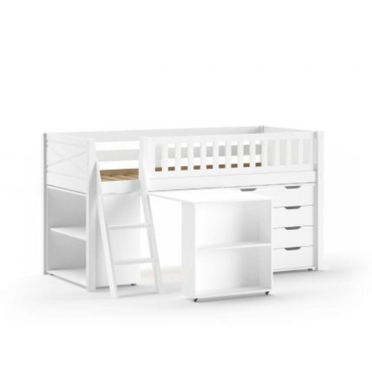 Vipack Lit Mi-Hauteur Scott Bureau Bibliothèque Commode Blanc