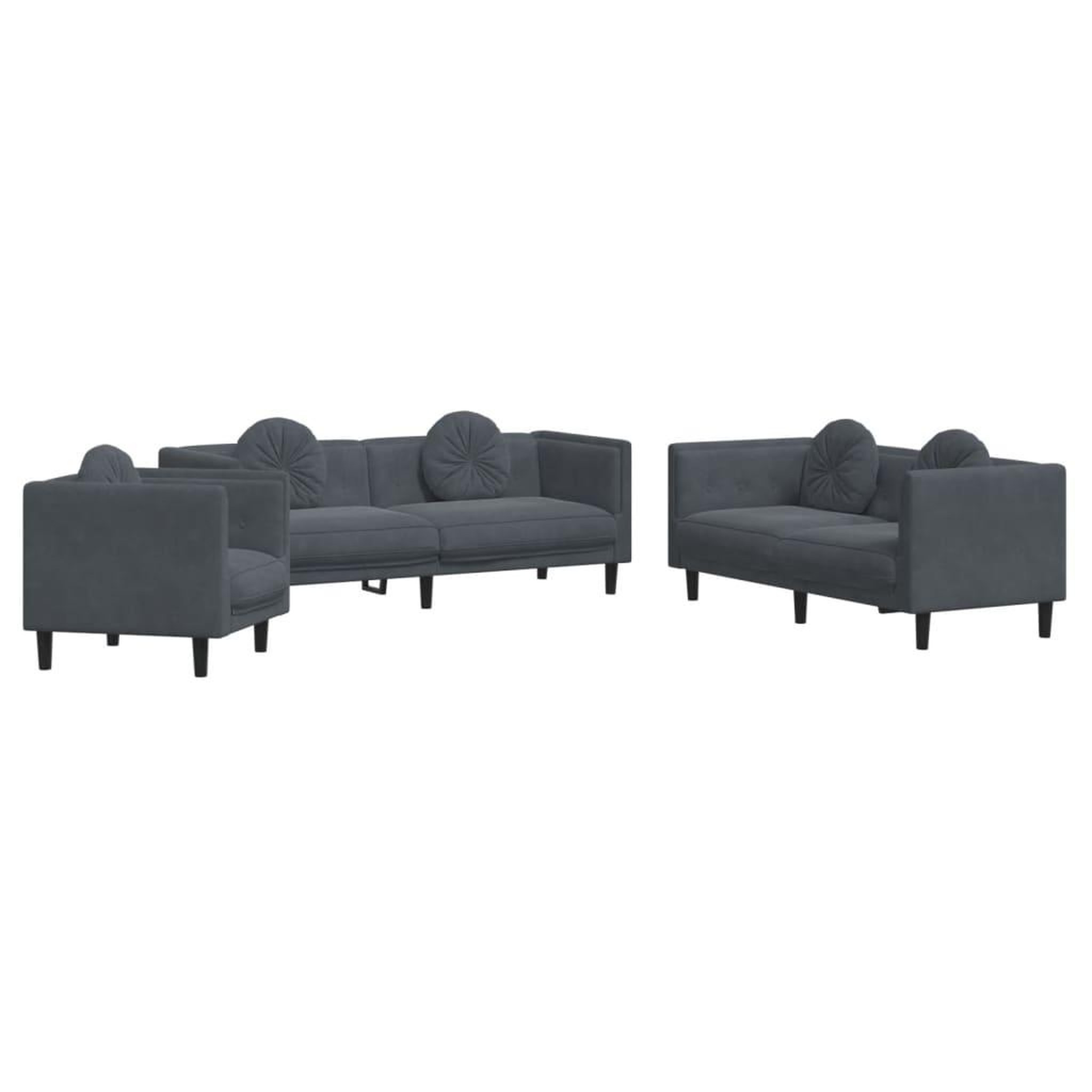 Voir la diapositive 2 : VIDAXL Ensemble de canapes 3 pcs avec coussins gris fonce velours