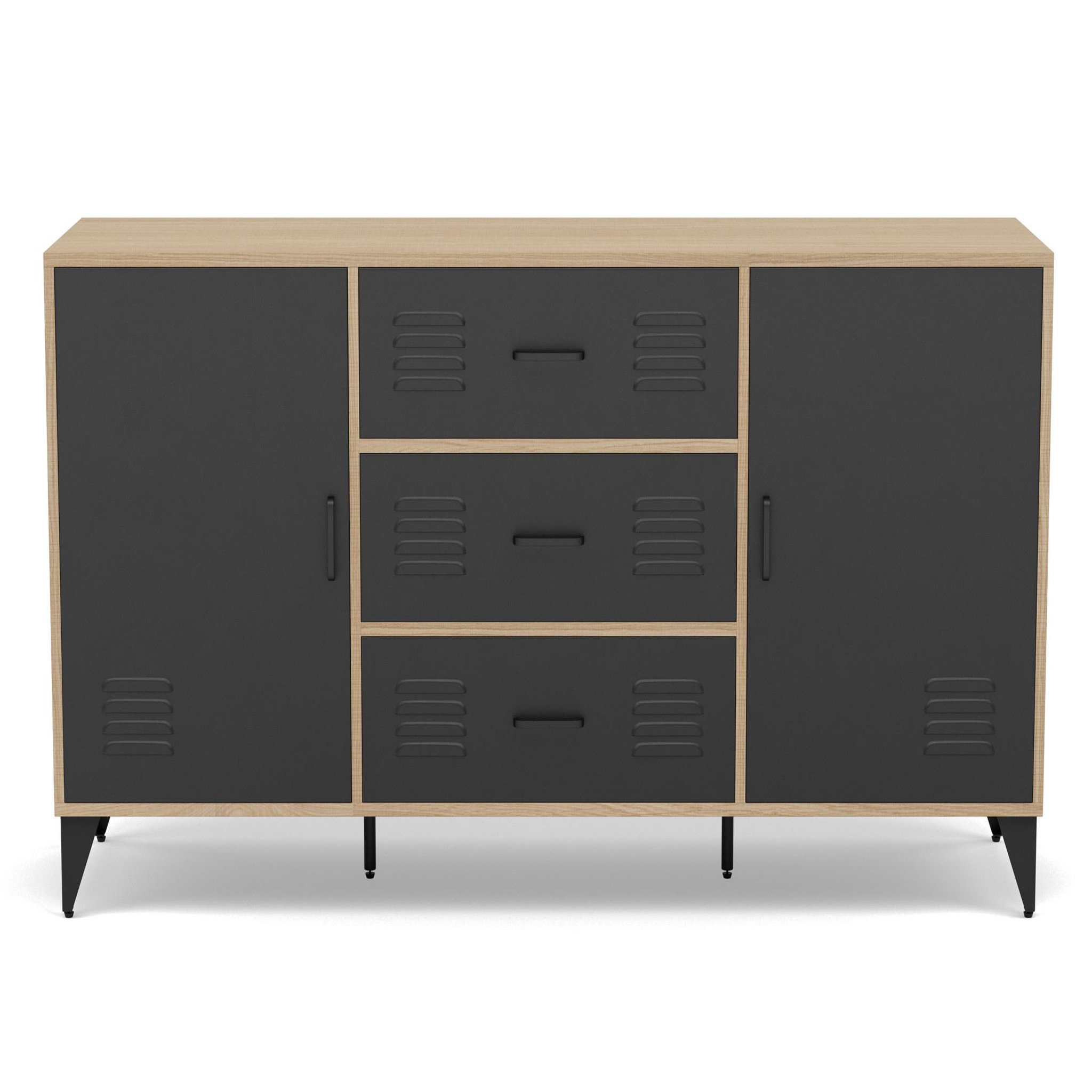 BEST MOBILIER Tribeca - buffet bas - effet bois et métal noir - 3 tiroirs et 2 portes - 140 cm. Coloris disponibles : Marron