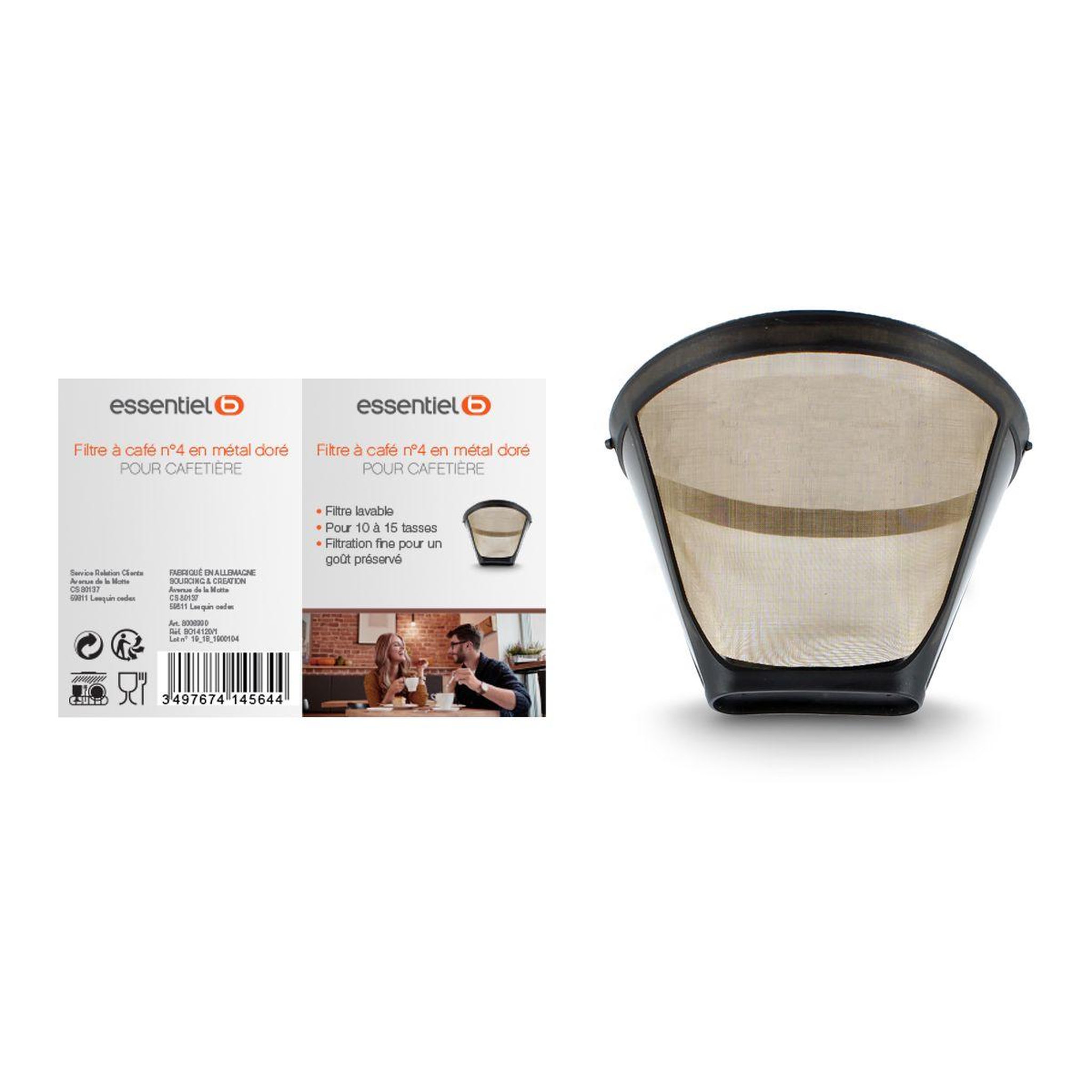 ESSENTIEL B Filtre à café permanent métal doré t4