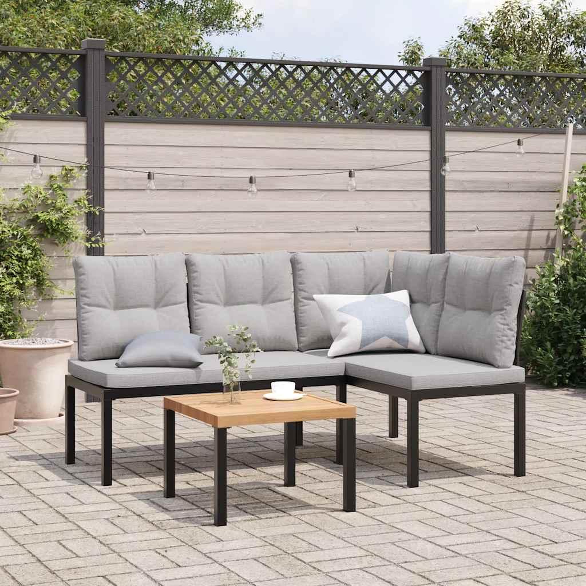 VIDAXL Ensemble de banc de jardin avec coussins 3 pcs noir