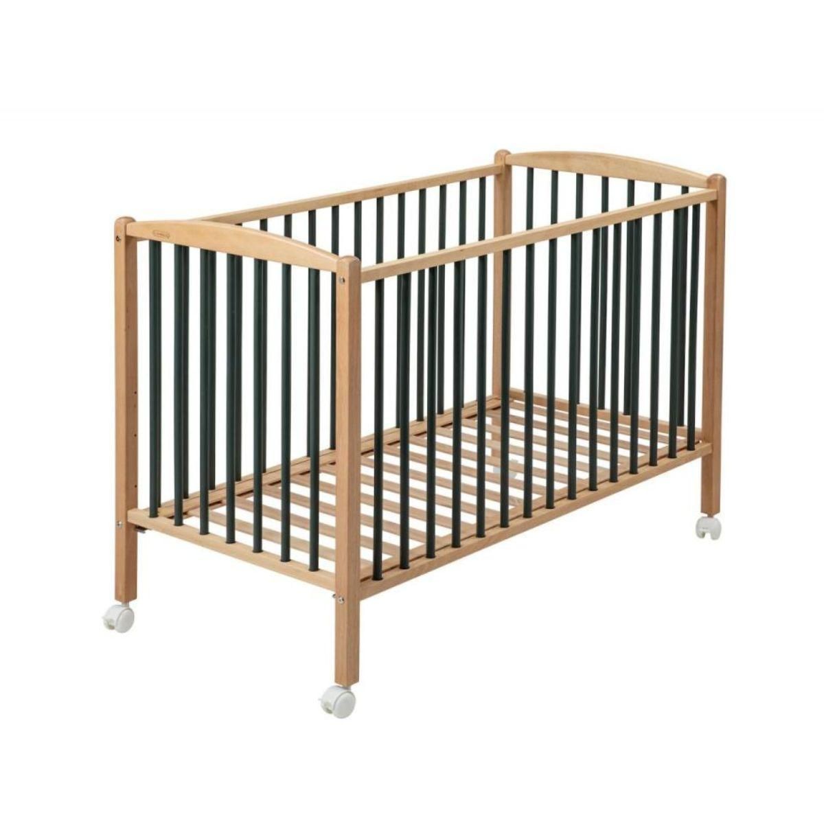 COMBELLE Lit Arthur 60x120 avec roulettes - Design Hybride Kaki pour Bébé