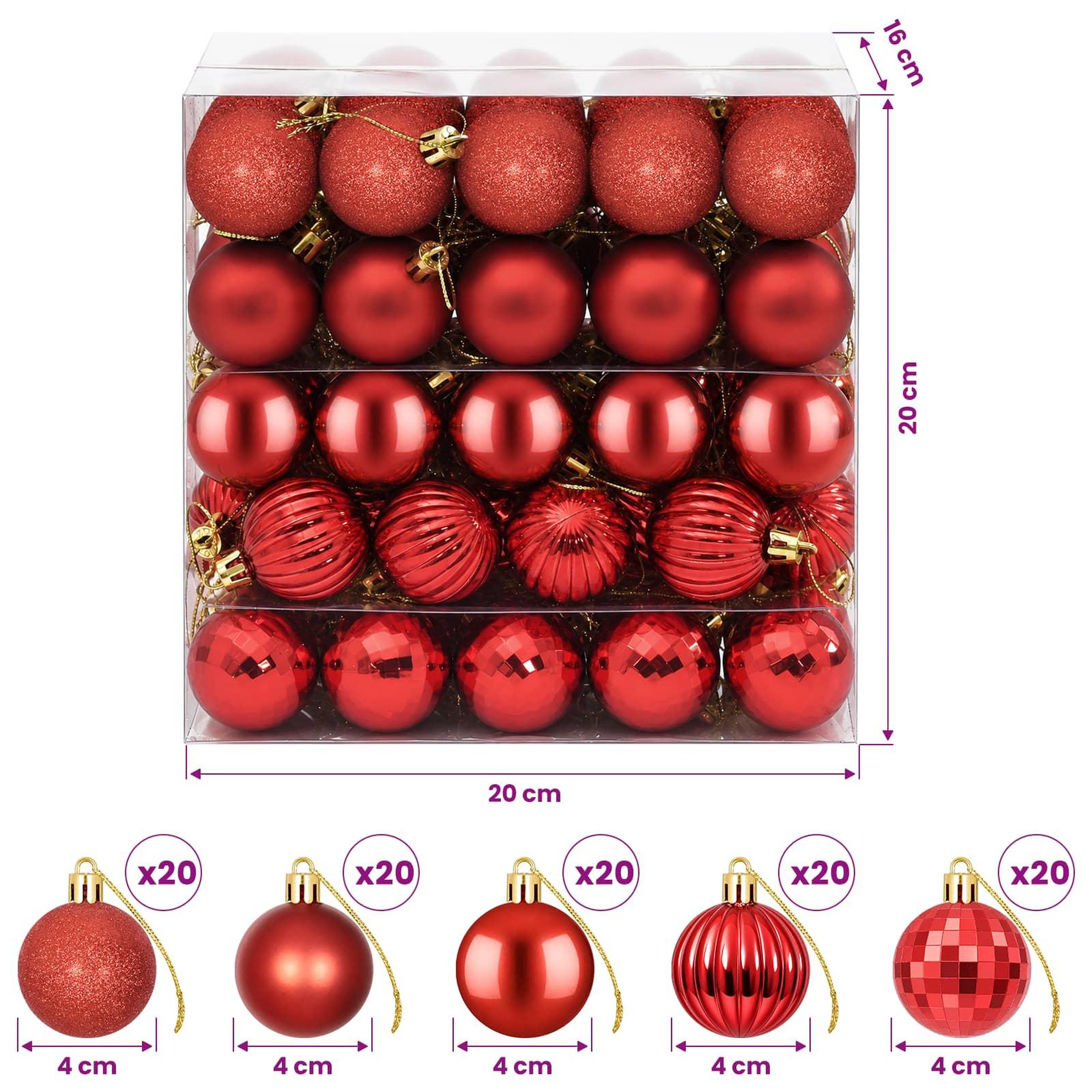 Voir la diapositive 3 : VIDAXL Ensemble de boules de Noël 100 pc Rouge 4 cm Polystyrene