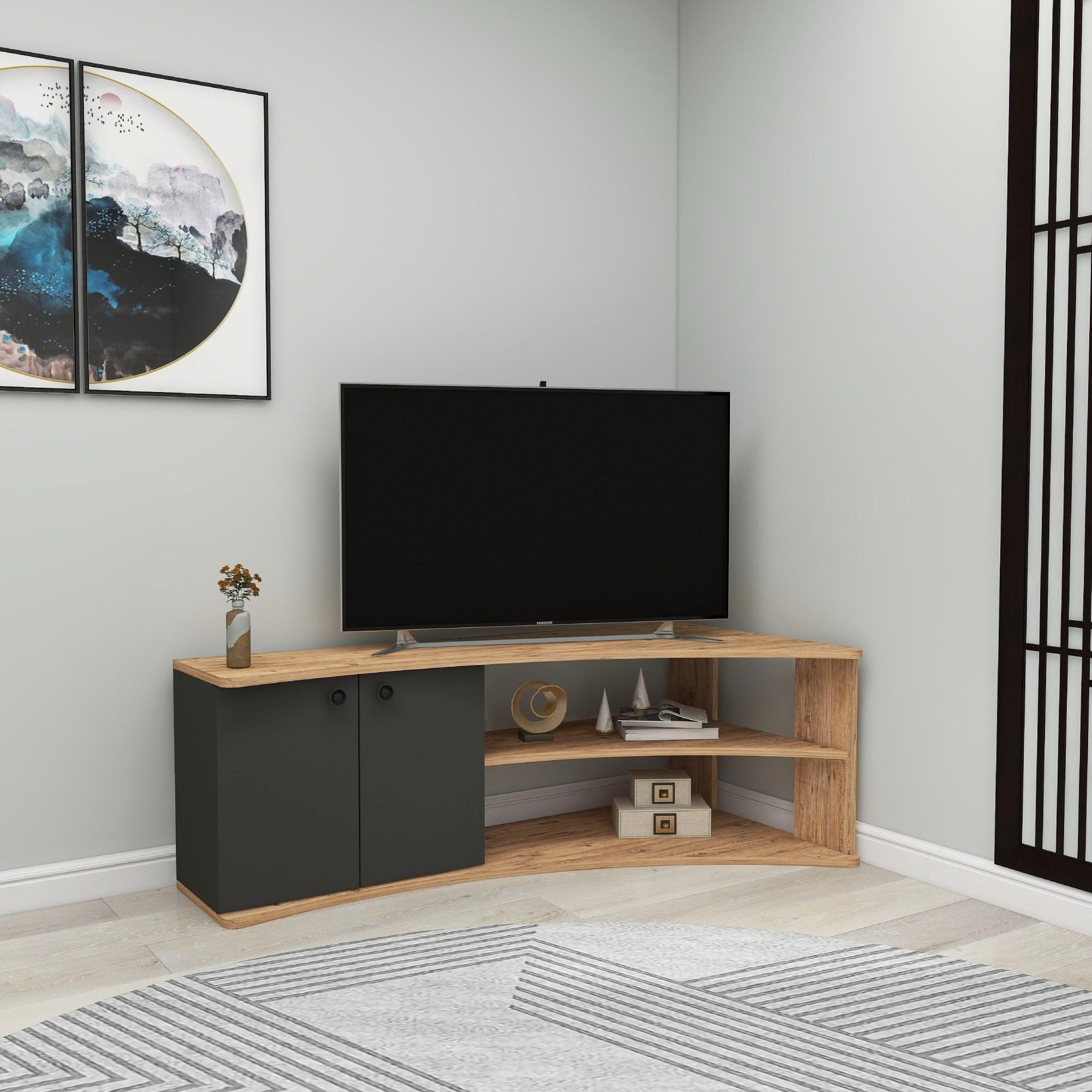 Voir la diapositive 2 : Habitat et Jardin Meuble tv d'angle en bois  termera  - 135 x 67 x 48 cm - marron