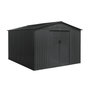 Voir la diapositive 1 : SWEEEK Abri de jardin en métal - FLANDRE 8.84m² gris anthracite - Cabane à outils avec deux grandes portes coulissantes. kit de fixation sol inclus. maison de rangement. remise