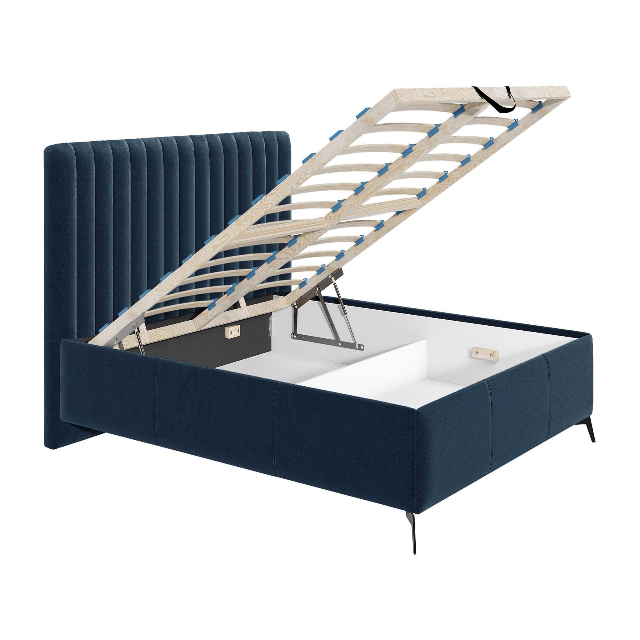 Voir la diapositive 2 : BEST MOBILIER Mendoza - lit coffre - 160x200 - sommier inclus - en velours