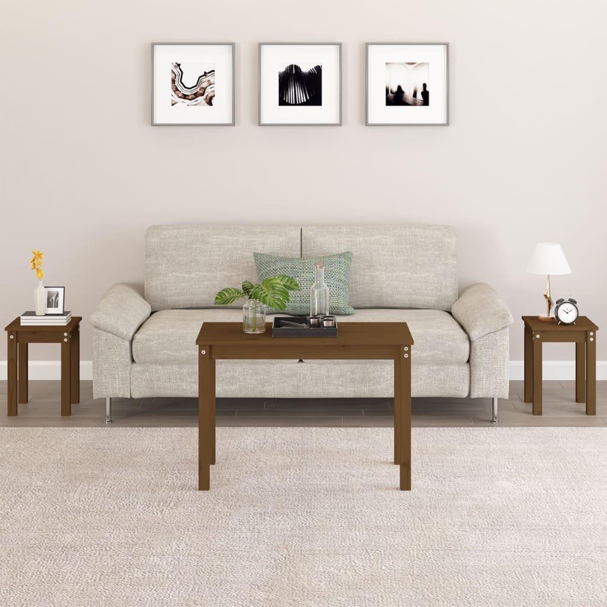 Voir la diapositive 1 : VIDAXL Tables gigognes 3 pcs Marron miel Bois de pin massif