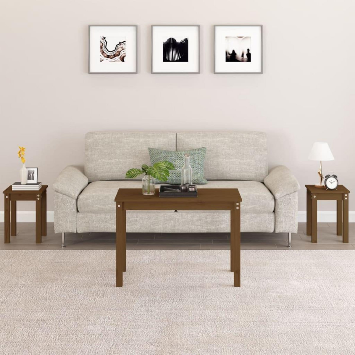 VIDAXL Tables gigognes 3 pcs Marron miel Bois de pin massif