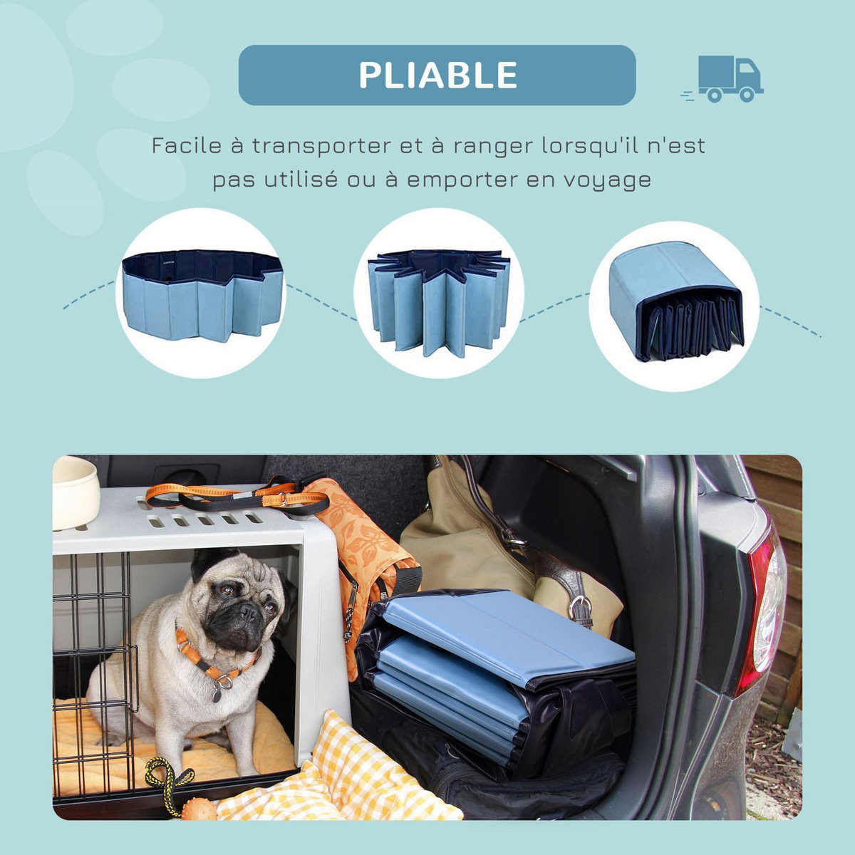 PAWHUT Piscine pour chien bassin PVC pliable anti-glissant facile à nettoyer diamètre 160 cm hauteur 30 cm bleu