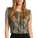 MORGAN T-Shirt Noir/Doré Femme Morgan Plisse Foil. Coloris disponibles : Noir