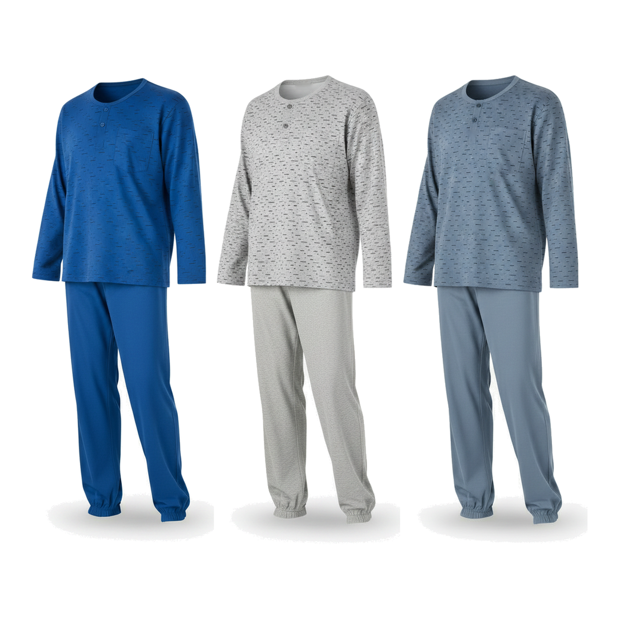 Voir la diapositive 1 : OZABI OZABI Ensemble Pyjama Homme Long Pack de 3, Haut Imprimé Col Boutonné
