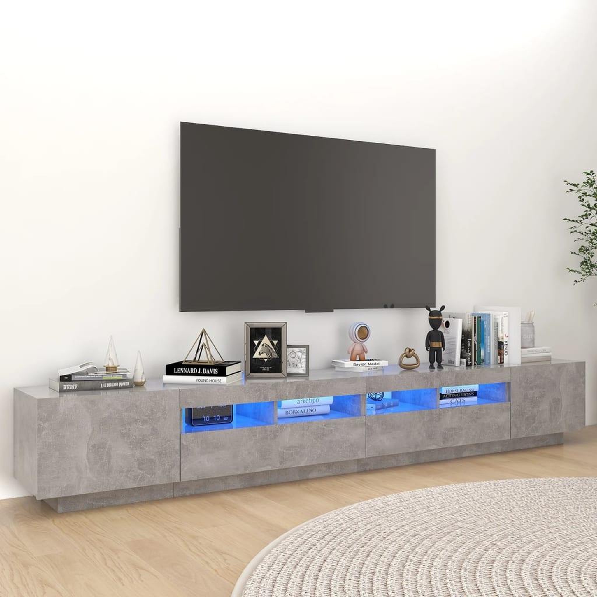 Voir la diapositive 1 : VIDAXL Meuble TV avec lumieres LED Gris beton 260x35x40 cm