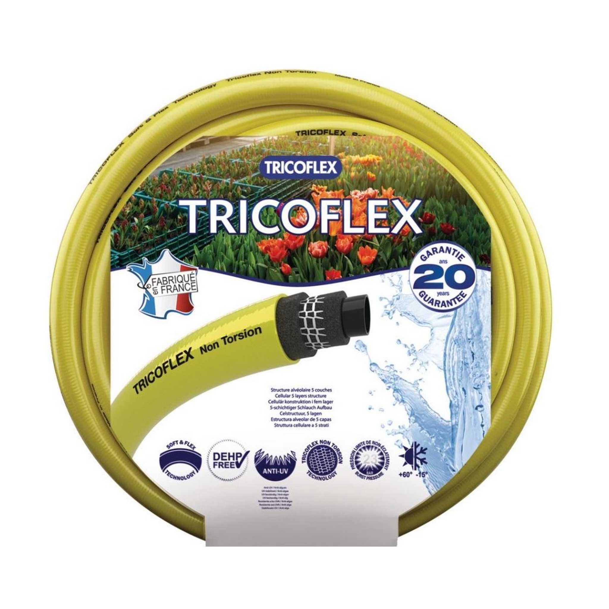 Voir la diapositive 2 : TRICOFLEX Tuyau d'arrosage souple multicouche d19 mm x 25m jaune - 116887