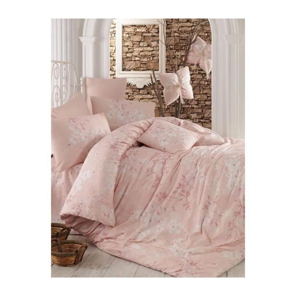 GENERIQUE Parure de lit - 1 housse de couette 220 x 240 cm + 2 taies d'oreiller 60 x 60 cm - 100% coton renforcé - Rose