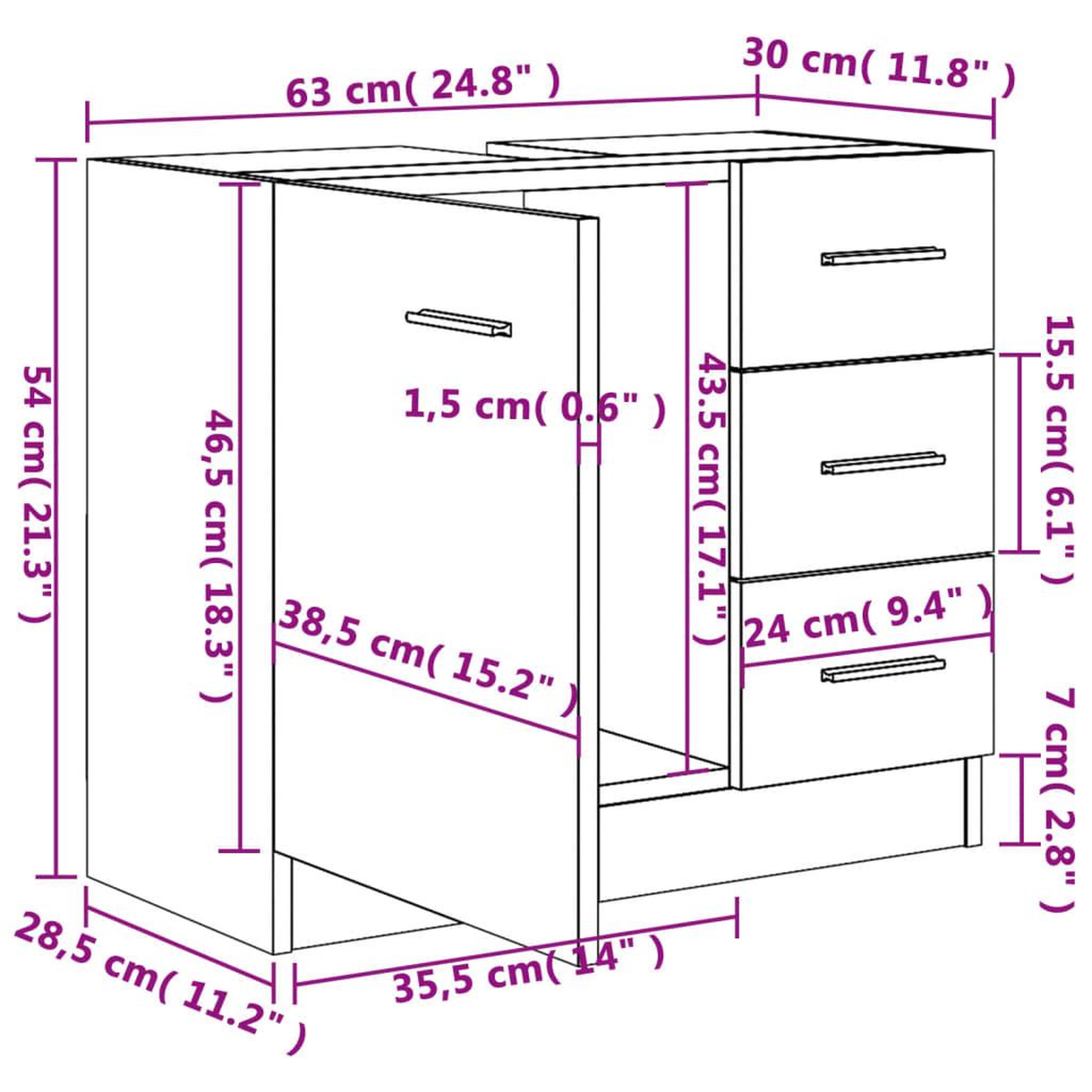 Voir la diapositive 6 : VIDAXL Armoire d'evier Blanc 63x30x54 cm Bois d'ingenierie