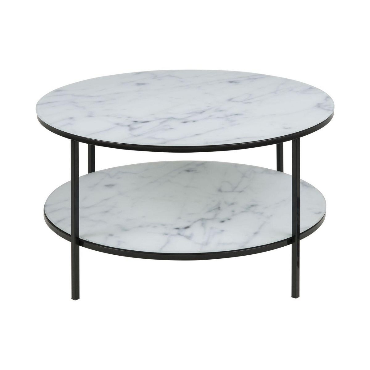 TOILINUX Table basse ronde effet marbre en verre et métal 2 niveaux