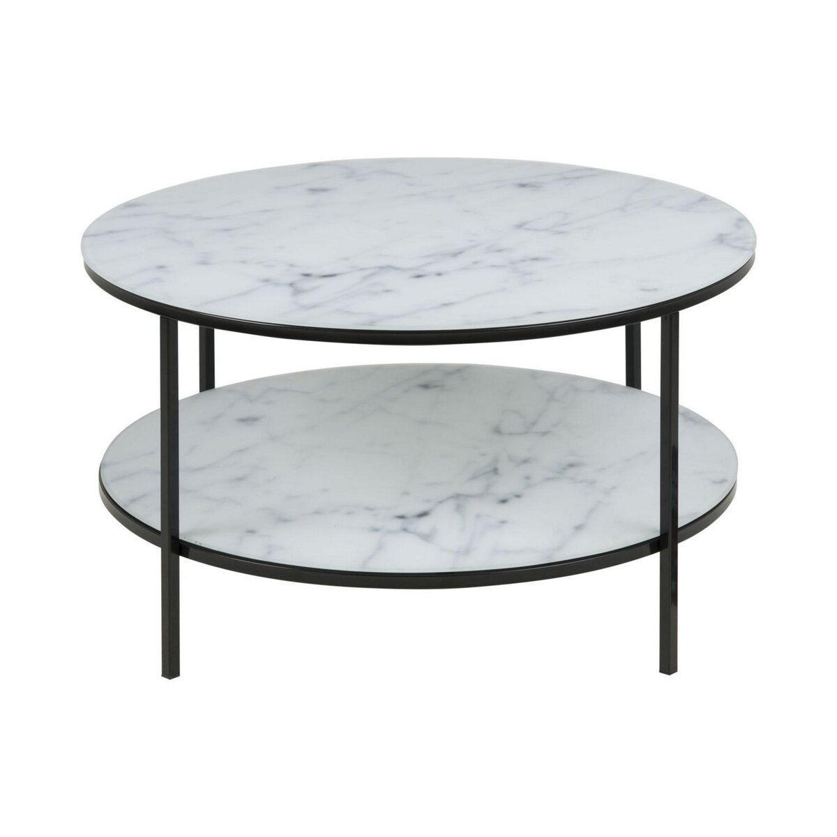 TOILINUX Table basse ronde effet marbre en verre et métal 2 niveaux