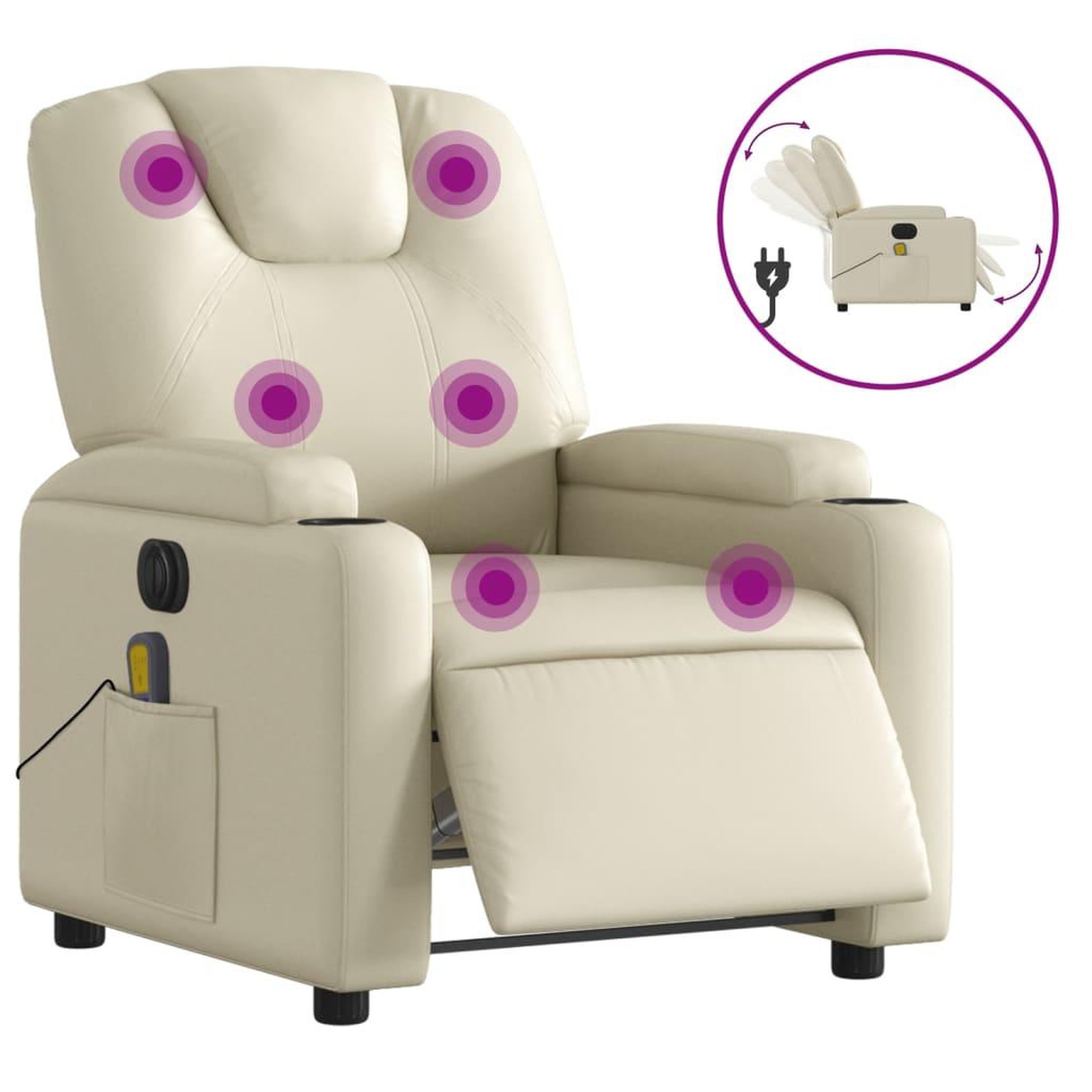 Voir la diapositive 2 : VIDAXL Fauteuil de massage inclinable electrique creme similicuir