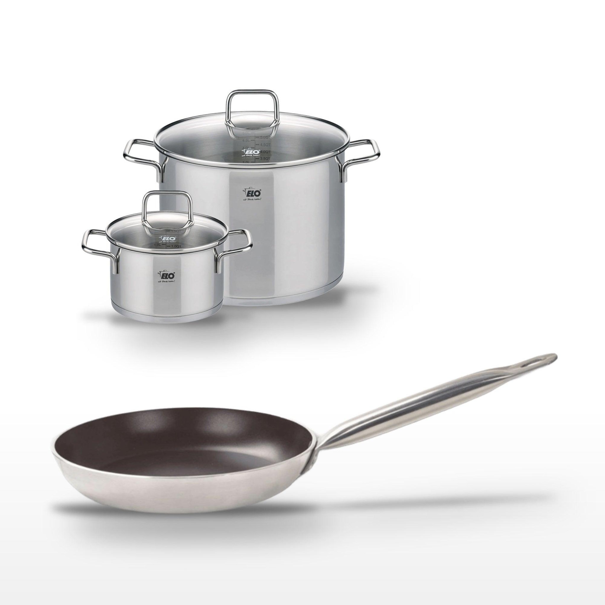ELO Lot poêle 24cm avec revêtement céramique sans pfas & faitouts 20/26cm elo bistro line citrin