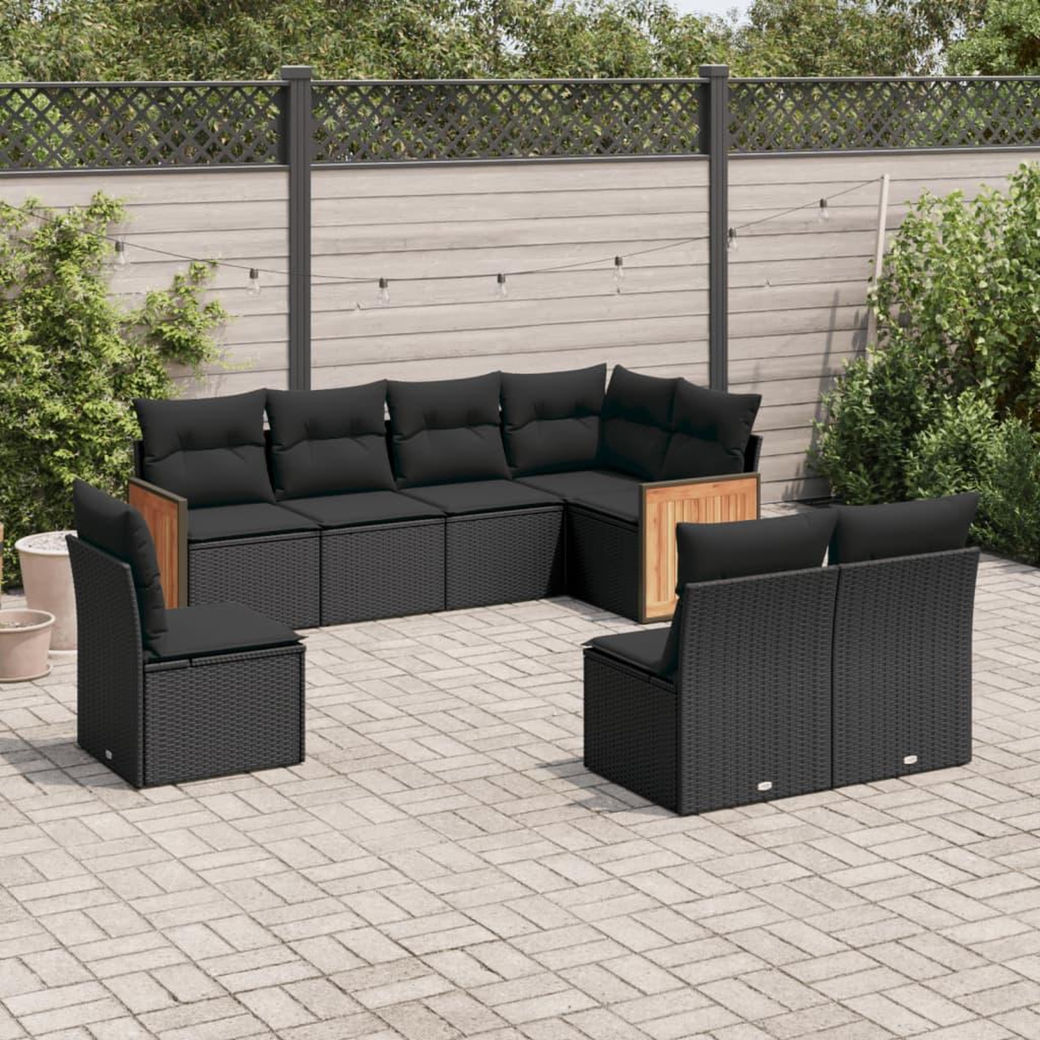 VIDAXL Salon de jardin 8 pcs avec coussins noir resine tressee