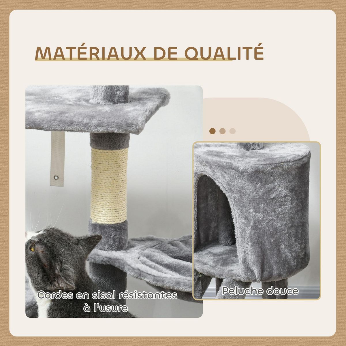 PAWHUT Arbre à chat multi-équipement griffoirs plateformes niche échelle hamac jouets gris